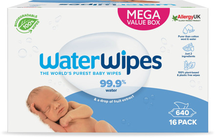 WaterWipes Billendoekjes - 99,9% water - 16 pack - Plastic vrij Babydoekjes