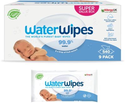 WaterWipes Billendoekjes - Gevoelige Huid - 9 X 60 Stuks - 99,9% Water - Plastic Vrij