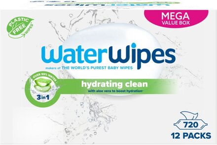 WaterWipes Hydrating Clean Billendoekjes – 12 Pack – 720 Babydoekjes met Aloe Vera