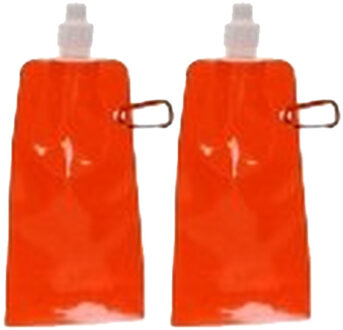 Waterzak - 2x - oranje - navulbaar - opvouwbaar met haak - 400 ml - festival/outdoor