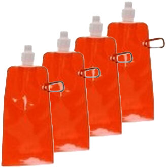 Waterzak - 8x - oranje - navulbaar - opvouwbaar met haak - 400 ml - festival/outdoor