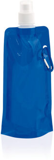 Waterzak/bidon - blauw - navulbaar - opvouwbaar met haak - 400 ml - festival/outdoor