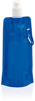 Waterzak/bidon - Set van 2x stuks - blauw - navulbaar - opvouwbaar met haak - 400 ml - festival/outd