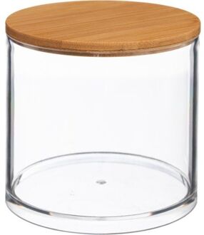 Watten houder/box/dispenser 9,5 x 9,5 cm van kunststof/bamboe - Opbergbox Transparant