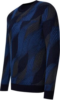 Wave Design fijngebreide trui met ronde hals - maat Marineblauw