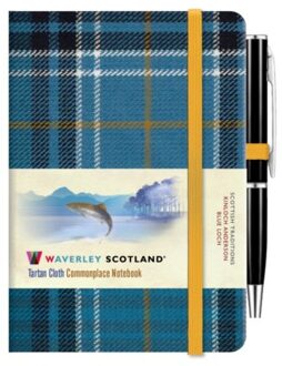 Waverley Blue Loch Tartan Cloth Mini Notebook With Pen - Waverley Tartan Cloth Commonplace Notebook - Waverley Scotland