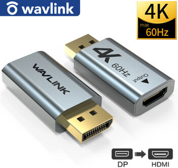 Wavlink Aluminium 4K Displayport Dp Naar Hdmi Compatibele Adapter 4K 2K @ 60Hz 1080P Vrouwelijke op Man Voor Pc Laptop Projector Converter 1 stk