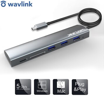 Wavlink Usb C Hub 5 In 1 Type C Adapter USB-C Hub 3 Usb 3.0 Sd/Micro Sd tf Kaartlezer Voor Imac Laptop Pc Accessoires Usb Hub