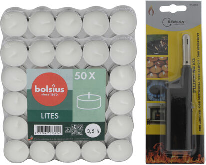 Waxine/theelichtjes - 200x stuks - 3,5 branduren - inclusief gas aansteker - navulbaar