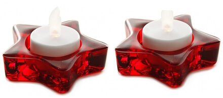 Waxinelichthouder - 2x - Kerst - rode ster - 8 cm - waxinelichthouder