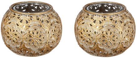 Waxinelichthouder - 2x stuks - goudkleurig - met glas - 7 cm - theelichthouder