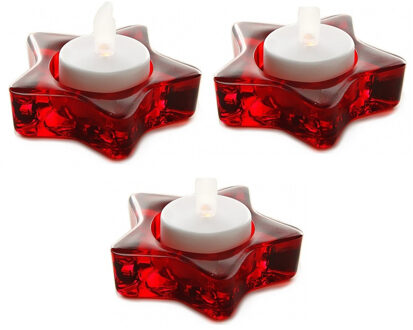 Waxinelichthouder - 3x - Kerst - rode ster - 8 cm - waxinelichthouder