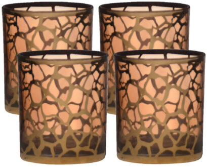 Waxinelichthouder - 4x - giraffe print - glas - goud - 10 x 9 cm - theelichthouder