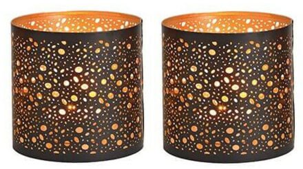 Waxinelichthouder - 4x - voor theelichtjes - zwart met goud - 13 cm - Kaarsenhouders/lantaarns