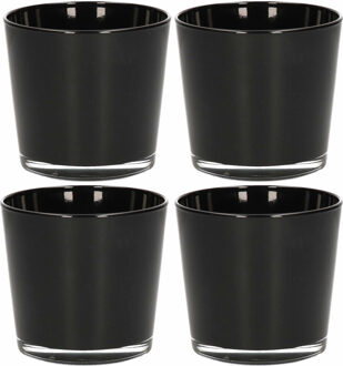 Waxinelichthouder - 6x - zwart - 10 x 9 cm - glas - waxinelichtjes/theelichtjes kaarsenhouders