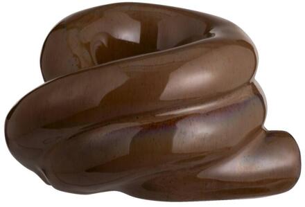 Waxinelichthouder Fleurie - Zandkleur - 7,3x10,5x12,5 Cm - Stoneware - Bruin - 10.5x7.3x12.5 Cm