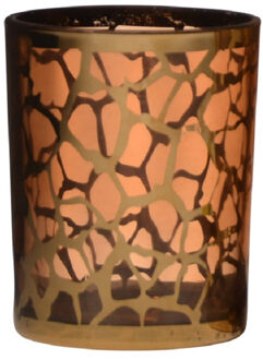 Waxinelichthouder - giraffe print - glas - goud - 12 x 10 cm - theelichthouder
