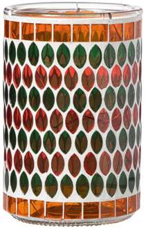 Waxinelichthouder mozaïek - oranje/groen - ø10x15 cm