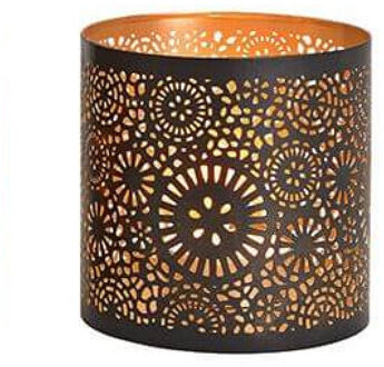 Waxinelichthouder - voor theelichtjes - zwart met goud - 13 cm - Kaarsenhouders/lantaarns