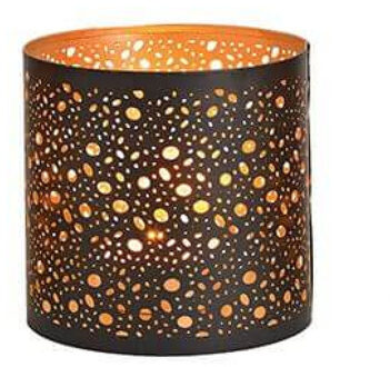 Waxinelichthouder - voor theelichtjes - zwart met goud - 13 cm - Kaarsenhouders/lantaarns