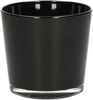 Waxinelichthouder - zwart - 10 x 9 cm - glas - waxinelichtjes/theelichtjes kaarsenhouders