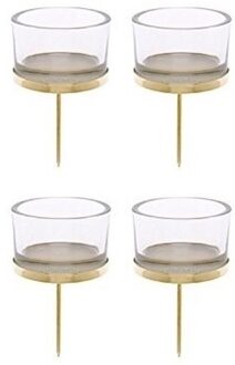 Waxinelichthouders - 4x - goud - 9 x 4 cm - glas - kerststukje instekers voor kaarsjes Goudkleurig