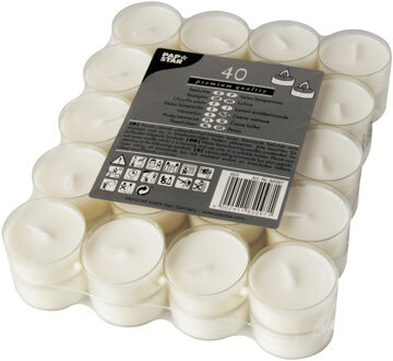 Waxinelichtjes - 40x stuks - 4 branduren Wit