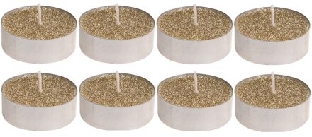 Waxinelichtjes - 8x st - goud glitter - 3,7 cm - theelichtjes - waxinekaarsjes