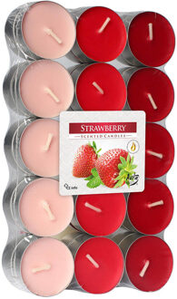Waxinelichtjes geurkaarsen - 30x - aardbei geur - 4 branduren - theelichtjes Roze
