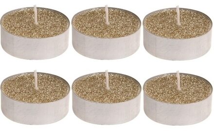 Waxinelichtjes - theelichtjes - goud - 6x stuks - 6 cm - met glitter - kaarsen - kerst