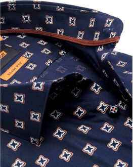 WB Overhemd heren slim fit donkerblauw Print / Multi - 44 (XL)