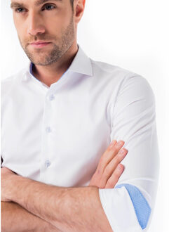 WB Overhemd heren slim fit met contrast lichtblauw Wit - 40 (M)