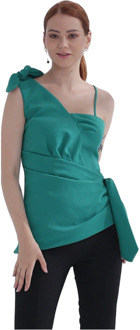 WB Top blouse dames layla met strik korte mouw Groen - 36