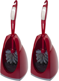 Wc- 2x stuks -borstel/toiletborstel met houder - rood/grijs - 41.5 cm - kunststof - Toiletgarnituur