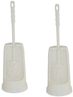 WC borstel - 2x - wit - inclusief houder - kunststof - 39 cm