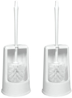 WC borstel - 2x - wit - inclusief houder - kunststof - 40 cm