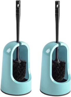WC borstel met houder - 2x stuks - blauw - 40 cm - kunststof