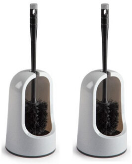 WC borstel met houder - 2x stuks - lichtgrijs - 40 cm - kunststof