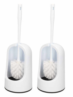 WC borstel met houder - 2x - wit - 40 cm - kunststof
