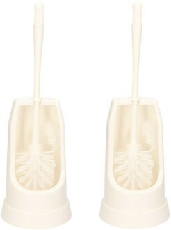 WC-borstel/toiletborstel in houder - 2x - wit - kunststof - met randreiniger