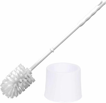 Wc borstel/toiletborstel met standaard/houder rond van wit kunststof