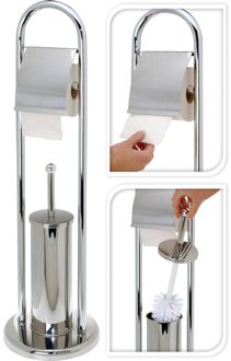 Wc-rol en borstel houder RVS 80 cm - Toiletaccessoireset Zilverkleurig