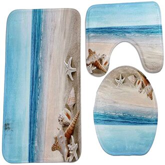 Wc Tapijt Badmat Set Strand Print Deurmatten Floor Wasbare 3Pcs Badmat Wc Mat Bad Mat douche Mat