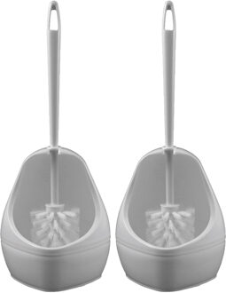 Wc/toiletborstel en houder - 2x stuks - toiletgarnituur - wit - kunststof - druppelvorm - 35 c