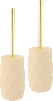 WC/toiletborstel in houder Diamond - 2x - beige - kunststof - 8 x 34 cm