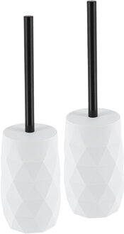 WC/toiletborstel in houder Diamond - 2x - wit - kunststof - 8 x 34 cm