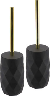WC/toiletborstel in houder Diamond - 2x - zwart - kunststof - 8 x 34 cm