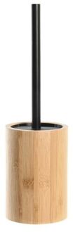 WC/Toiletborstel in houder naturel/zwart bamboe hout 36 x 10 cm - Toiletborstels Bruin