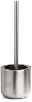 WC/Toiletborstel in houder RVS - D11xH35 cm - silicone borstel - Toiletborstels Zilverkleurig