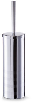 WC/Toiletborstel in houder RVS/edelstaal - D9 x 39 cm - streep motief - Toiletborstels Zilverkleurig
